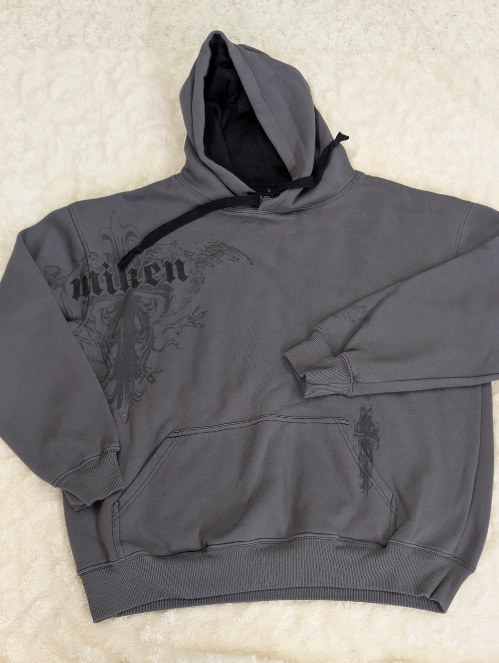 Miken Hoodie MensL Large Black Long Sleeve  Grunge Cross Y2K